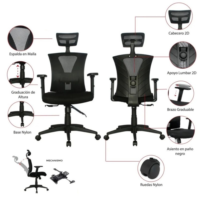 VIGNOT office chair, ergonomic, black, black mesh and seat