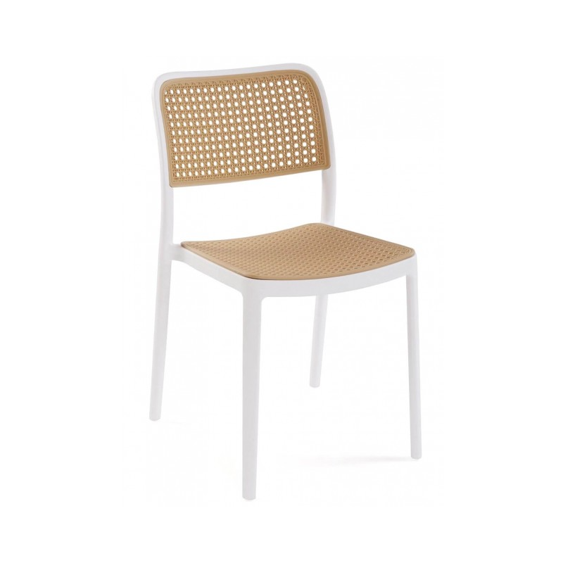 Silla NIJAR BB, apilable, tratamiento anti UV, polipropileno blanco y beige