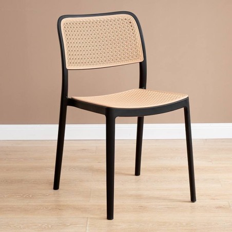 Cadeira NIJAR NB, empilhável, tratamento anti UV, polipropileno preto e beige