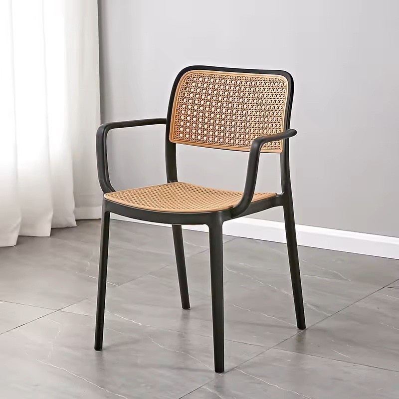 NIJAR NB armchair, stackable, UV treatment, black and beige polypropylene