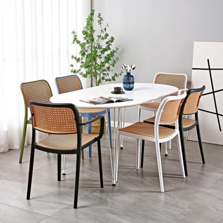 NIJAR NB armchair, stackable, UV treatment, black and beige polypropylene