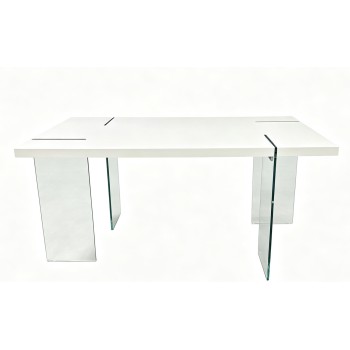 Mesa ARLON, cristal templado, tapa lacada blanca, 160 x 90 cms