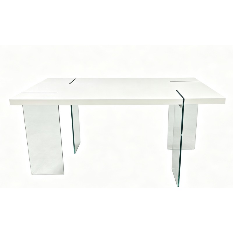 Mesa ARLON, vidro temperado, tampo laqueado branco 160 x 90 cms