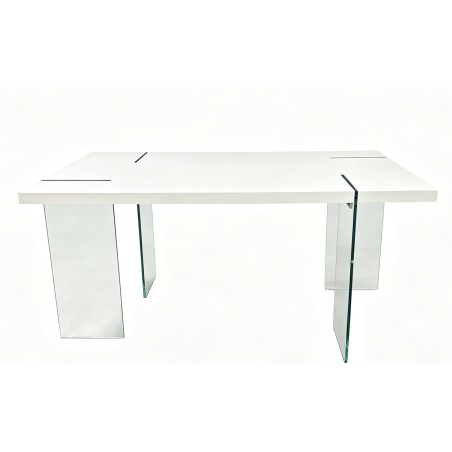ARLON dining table, tempered glass, top table white lacquered  160 x 90 cms