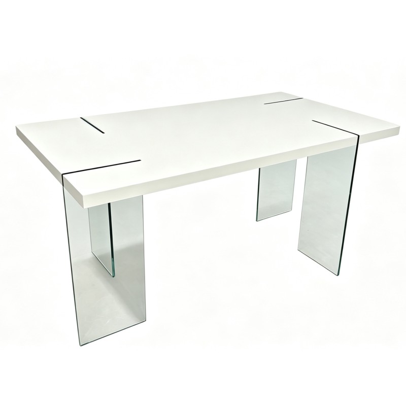 ARLON dining table, tempered glass, top table white lacquered  160 x 90 cms