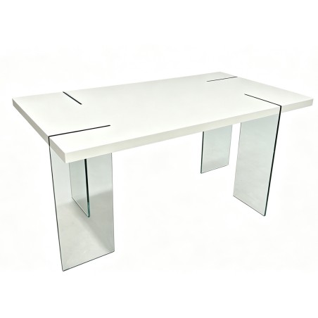 Mesa ARLON, vidro temperado, tampo laqueado branco 160 x 90 cms