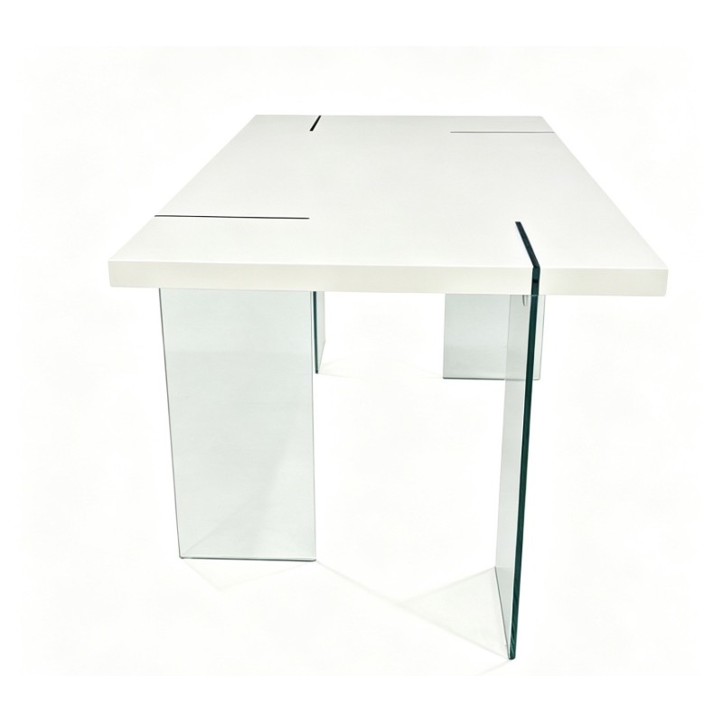 Mesa ARLON, vidro temperado, tampo laqueado branco 160 x 90 cms