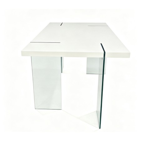 Mesa ARLON, vidro temperado, tampo laqueado branco 160 x 90 cms