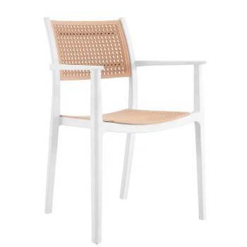 Sillón ALVOR, apilable, polipropileno blanco y beige