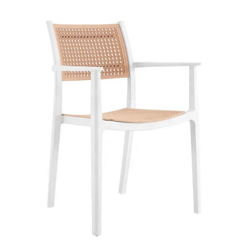 Sillón ALVOR, apilable, polipropileno blanco y beige