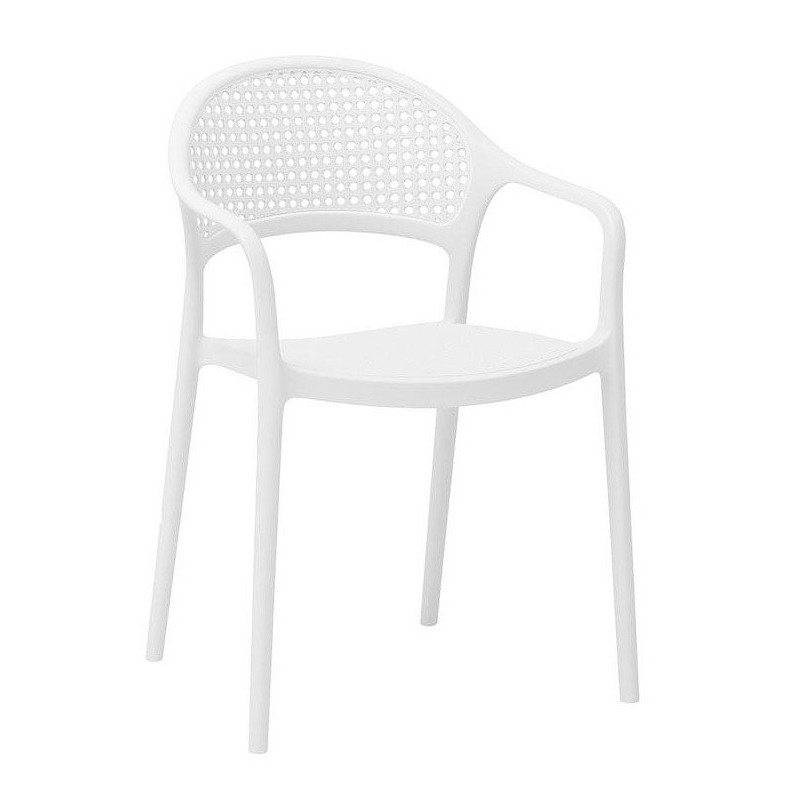 Cadeirão CASCAIS, empilhável, efeito de rattan, polipropileno branco