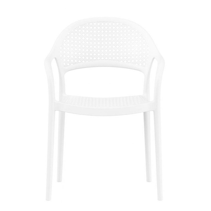 Cadeirão CASCAIS, empilhável, efeito de rattan, polipropileno branco