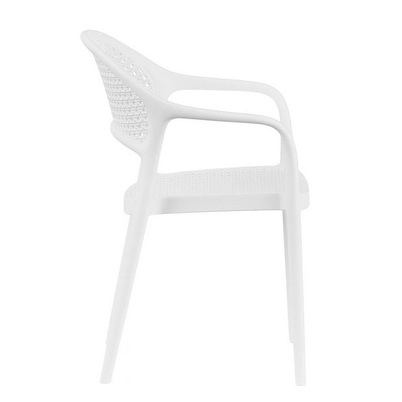 CASCAIS armchair, stackable, rattan-effect finish, white polypropylene