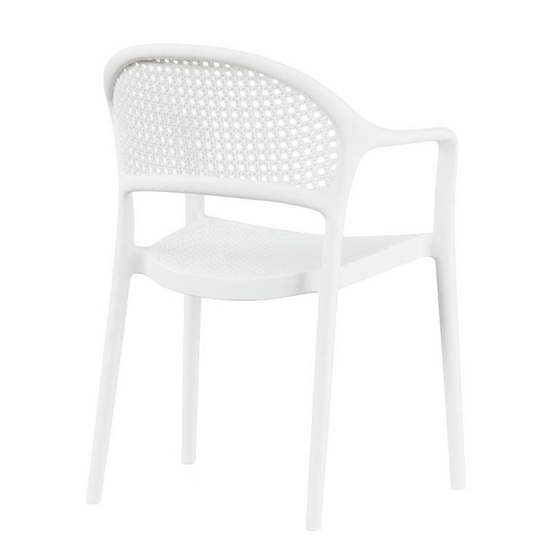 Cadeirão CASCAIS, empilhável, efeito de rattan, polipropileno branco