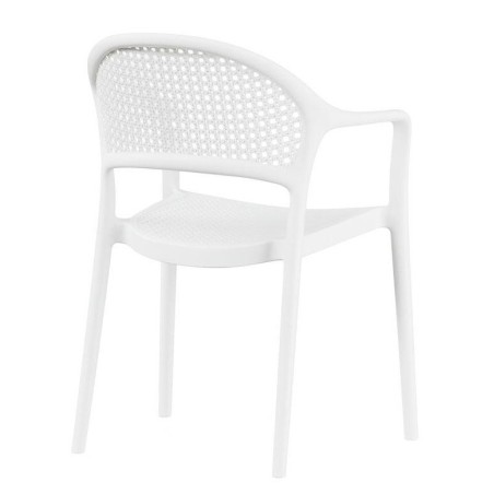 CASCAIS armchair, stackable, rattan-effect finish, white polypropylene