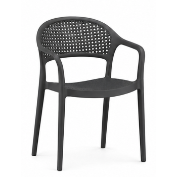 Sillón CASCAIS, apilable, imitación ratán, polipropileno gris oscuro