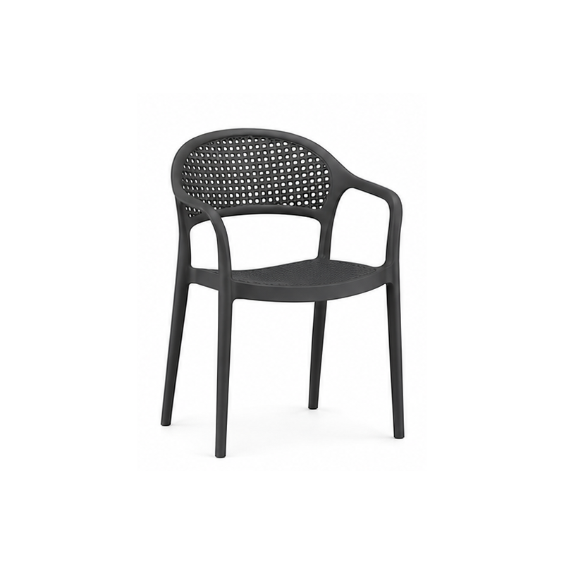 Sillón CASCAIS, apilable, imitación ratán, polipropileno gris oscuro