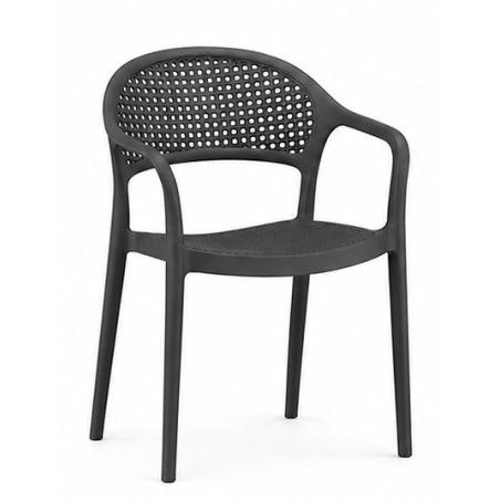 CASCAIS armchair, stackable, rattan-effect finish, dark grey polypropylene