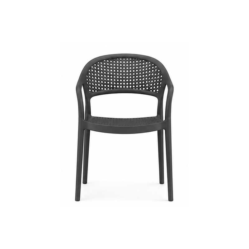 CASCAIS armchair, stackable, rattan-effect finish, dark grey polypropylene