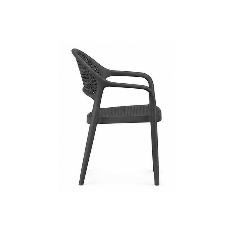 CASCAIS armchair, stackable, rattan-effect finish, dark grey polypropylene