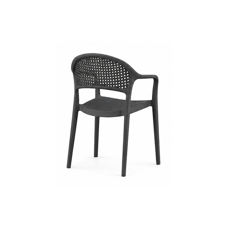 CASCAIS armchair, stackable, rattan-effect finish, dark grey polypropylene