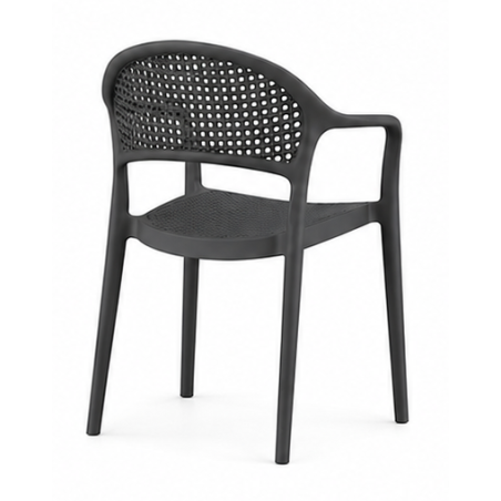 CASCAIS armchair, stackable, rattan-effect finish, dark grey polypropylene