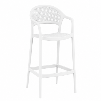 CASCAIS barstool, stackable, rattan-effect finish, white polypropylene