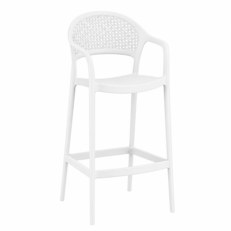 CASCAIS barstool, stackable, rattan-effect finish, white polypropylene