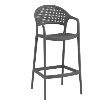 CASCAIS barstool, stackable, rattan-effect finish, dark grey polypropylene