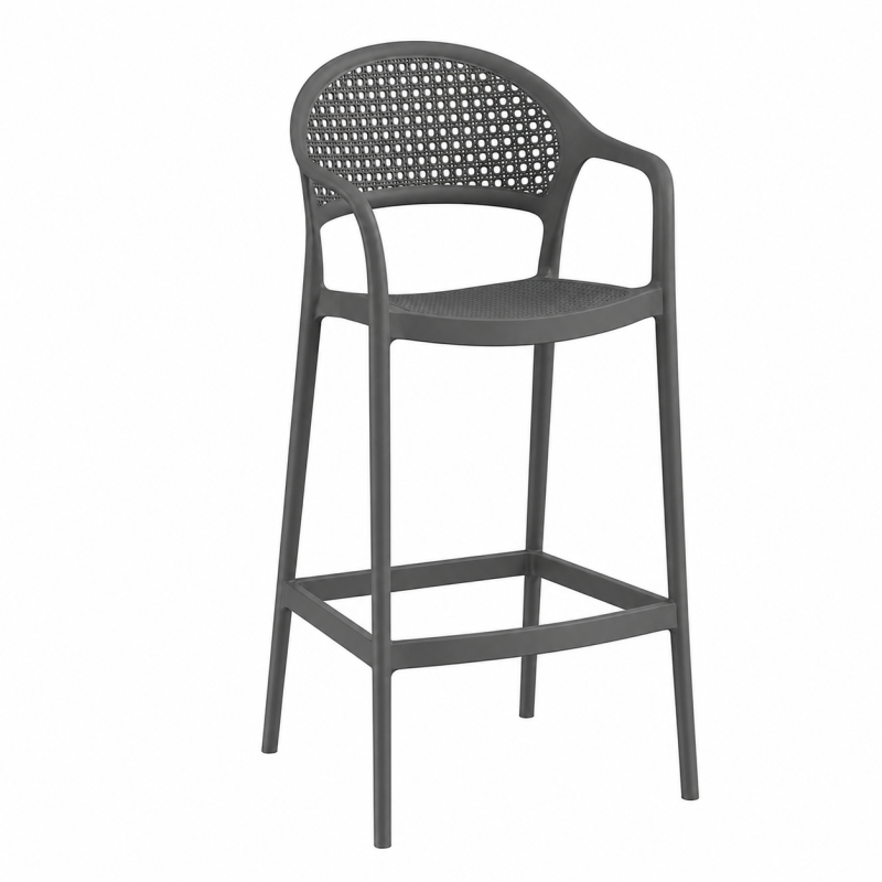 CASCAIS barstool, stackable, rattan-effect finish, dark grey polypropylene