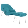 Sillón con ottoman WOW, fibra de vidrio, acero inoxidable, tejido cachemir cian