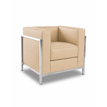 Sillón NEW LOBBY, acero inoxidable, similpiel beige