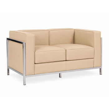 Sofá NEW LOBBY, 2 plazas, acero inoxidable, similpiel beige