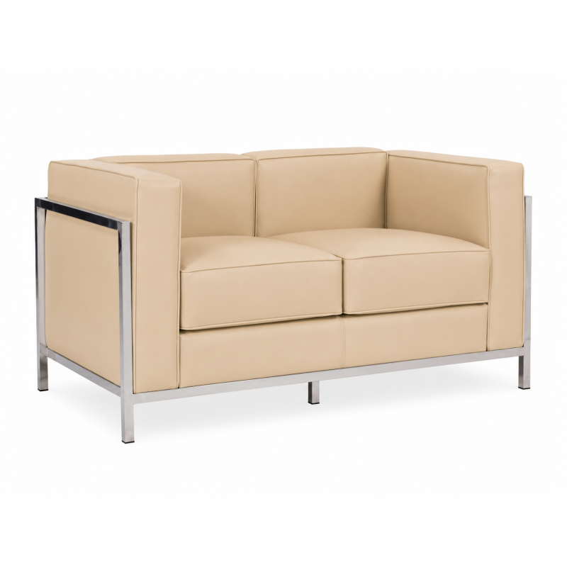 Sofá NEW LOBBY, 2 plazas, acero inoxidable, similpiel beige