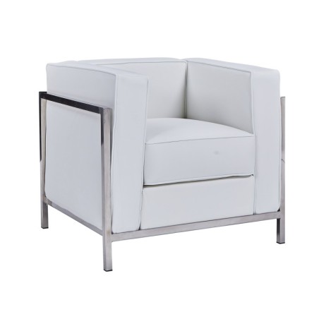 Sillón NEW LOBBY, acero inoxidable, similpiel blanca