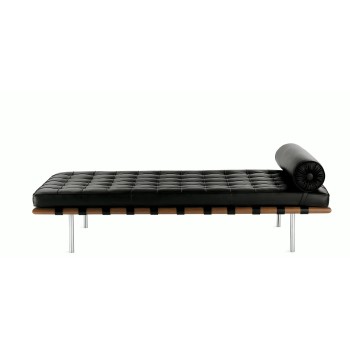 BARNA day bed, wood, stainless steel, black synthetic leather