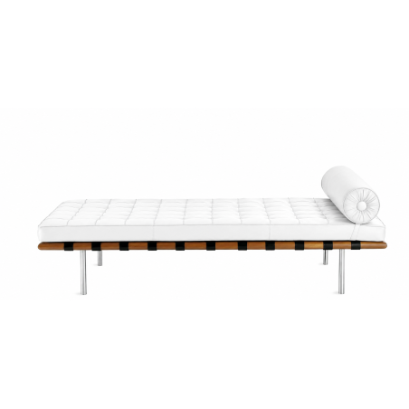 BARNA day bed, wood, stainless steel, white synthetic leather