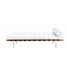 BARNA day bed, wood, stainless steel, white synthetic leather