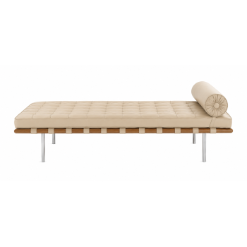 Cama de día BARNA, madera, acero inoxidable, similpiel beige