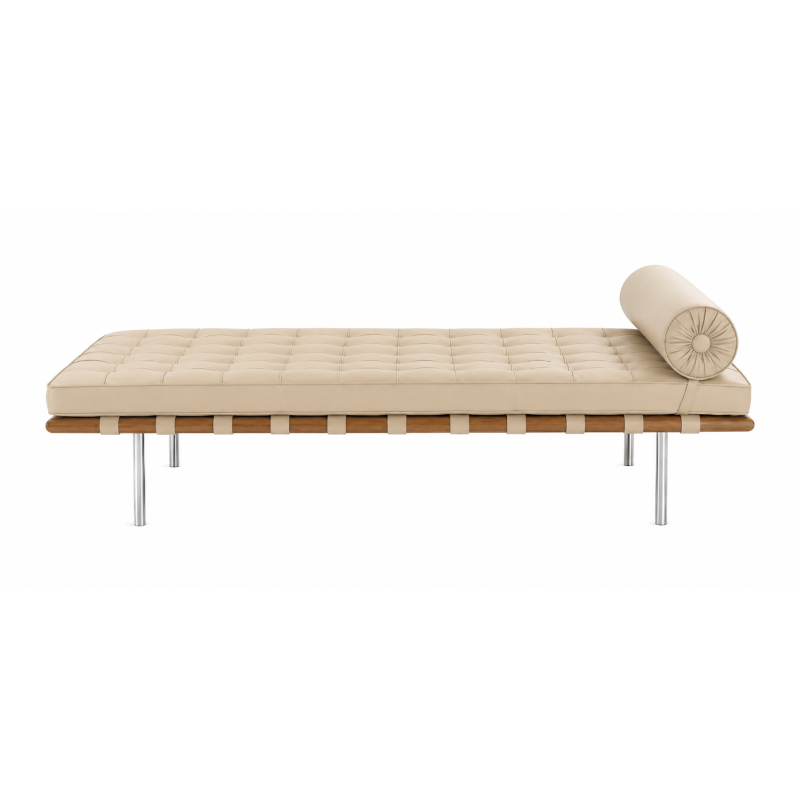 Cama de día BARNA, madera, acero inoxidable, similpiel beige