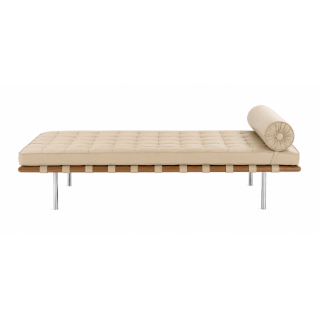 BARNA day bed, wood, stainless steel, beige synthetic leather