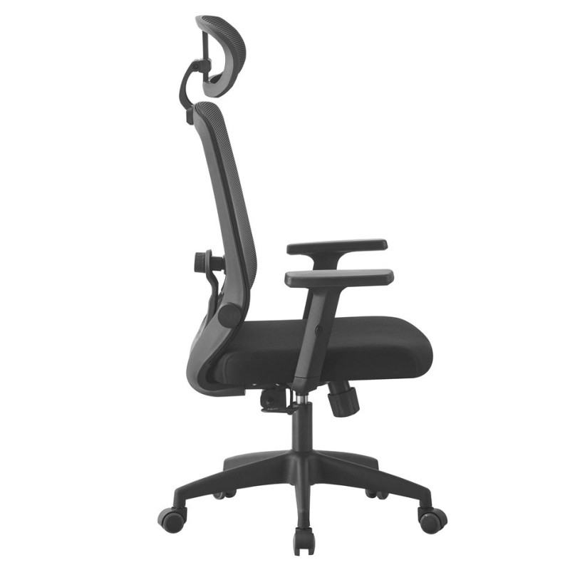 Sillón de oficina VERNY, alto, negro, malla y asiento negro