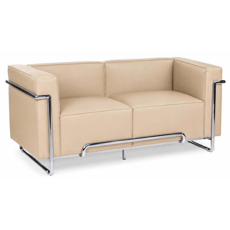 VENETTO sofa, 2 seater, stainless steel, beige synthetic leather