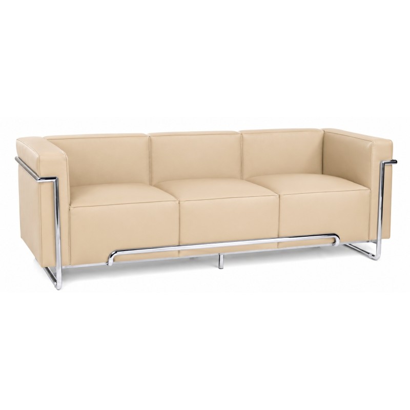 Sofá VENETTO, 3 plazas, acero inoxidable, similpiel beige