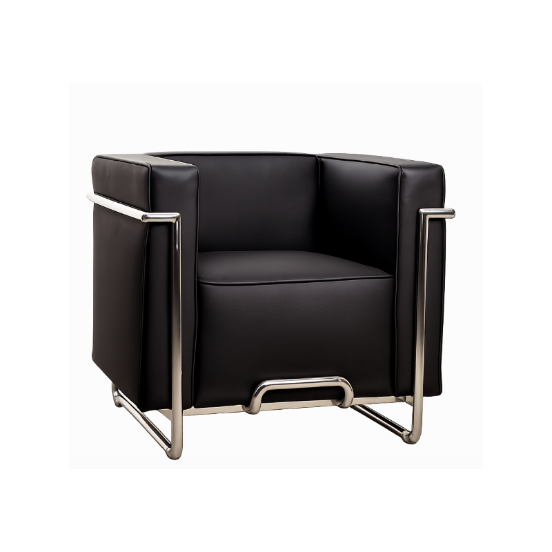 VENETTO armchair, stainless steel, black synthetic leather