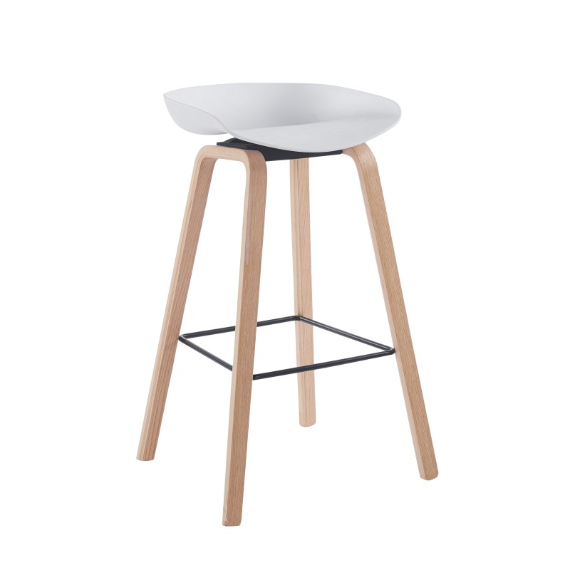 Taburete AWAK (EL), madera curvada, asiento polipropileno blanco