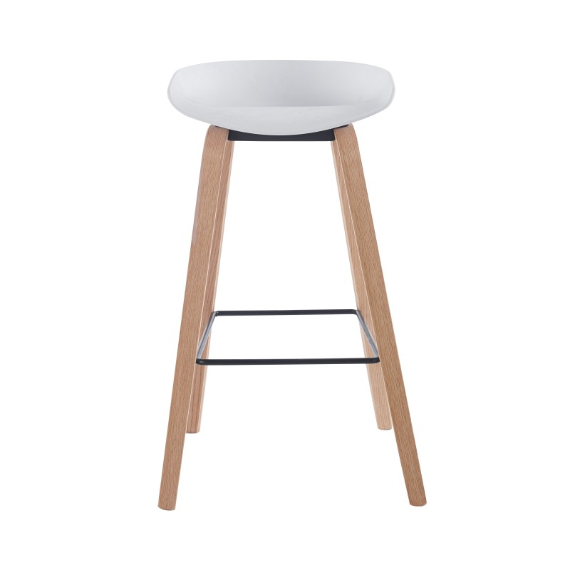 AWAK (EL) barstool, curved wood, seat in white polypropylene