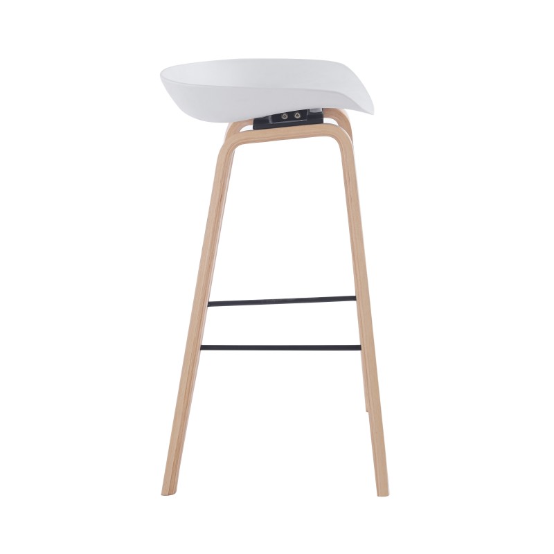 Taburete AWAK (EL), madera curvada, asiento polipropileno blanco